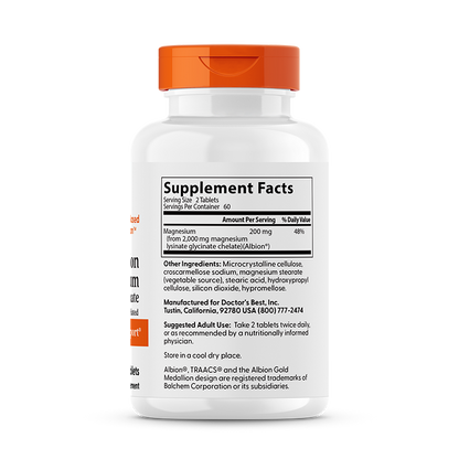 Back label of Doctor’s Best High Absorption Magnesium, 120 tablets, showing Supplement Facts