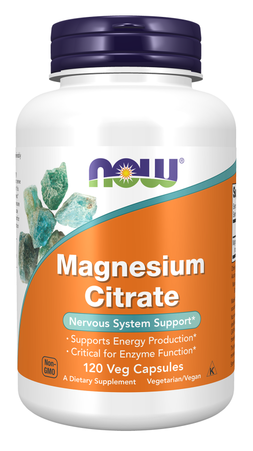 NOW Foods Magnesium Citrate bottle, 120 vegetarian capsules